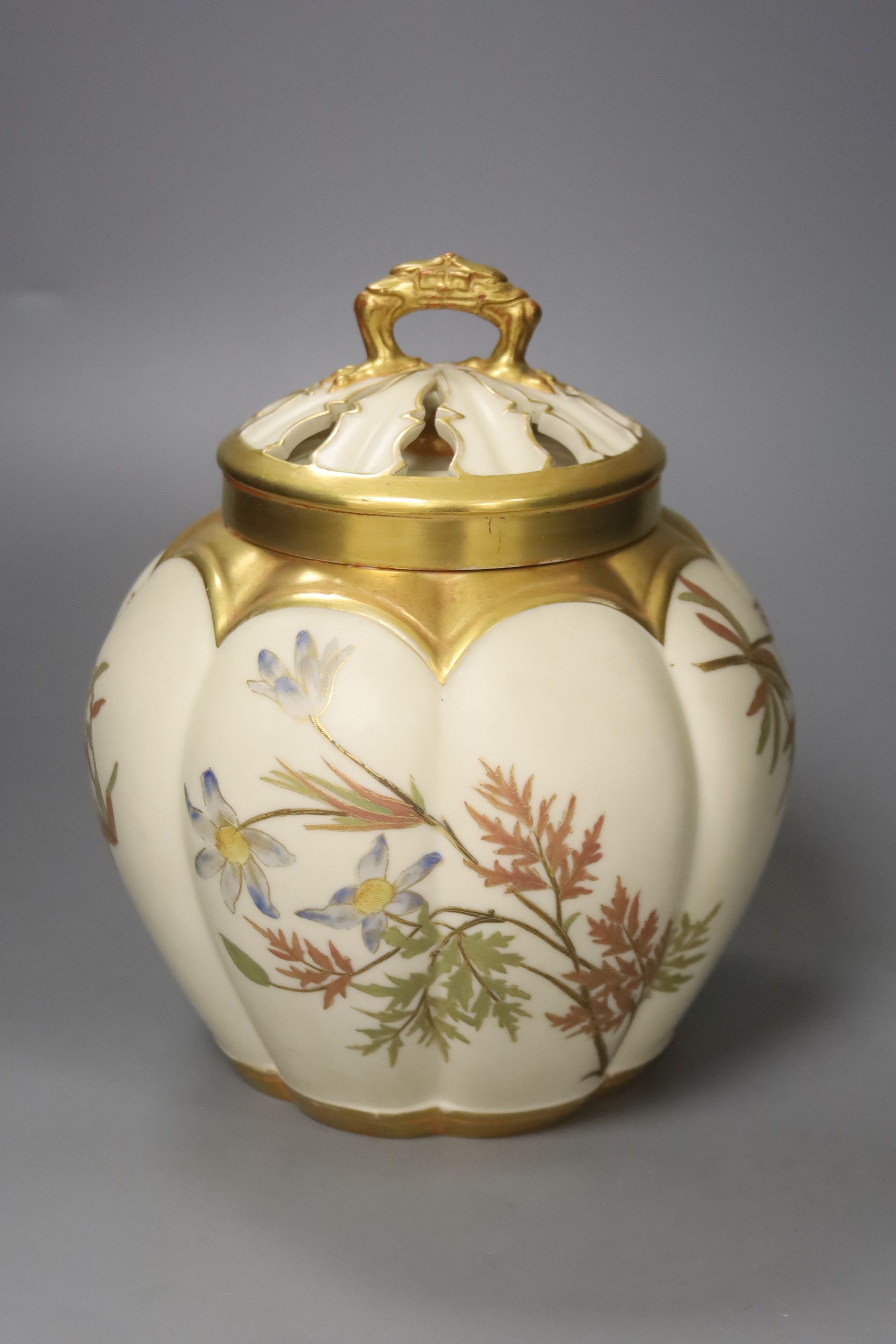 A Royal Worcester melon panelled pot pourri vase